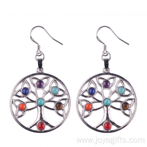 Vogue Women Stainless Steel Chakra Stone Long Drop Earrings